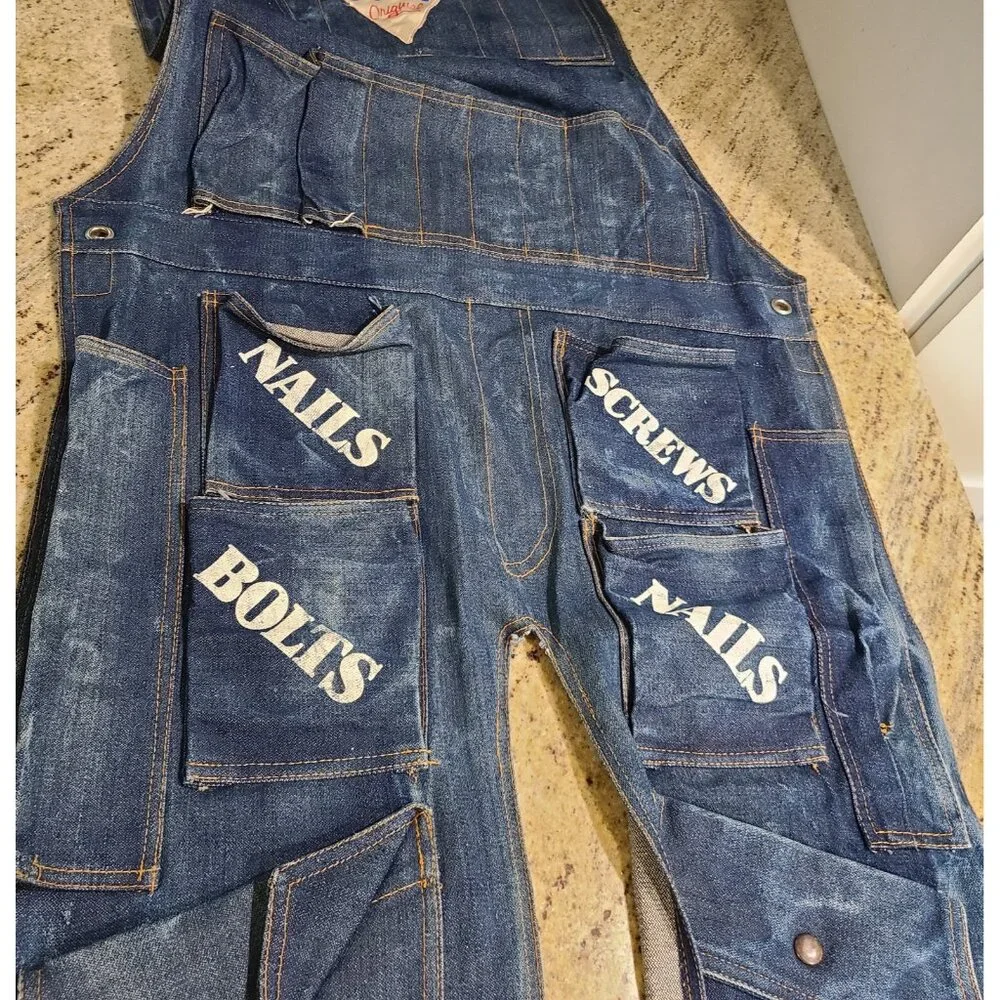 O’TOOL’S ORIGINAL Blue Denim Tool Rack Overalls Hanging Pocket Wall Organizer